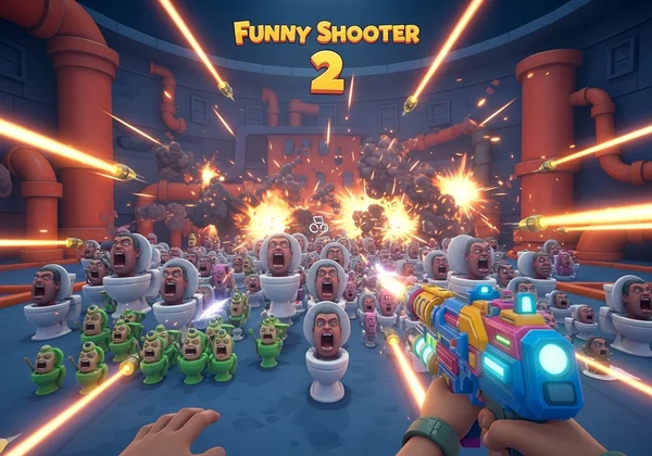Joueur combattant divers Skibidi Toilets dans Funny Shooter 2.