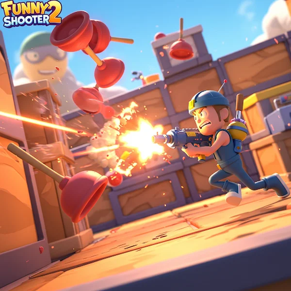 Pemain Funny Shooter 2 bergerak dan menembak secara efektif.