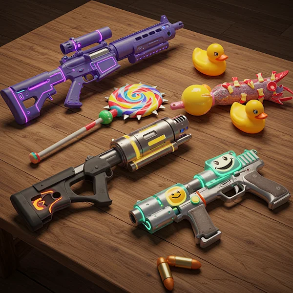 Berbagai persenjataan senjata Funny Shooter 2 yang ditampilkan.