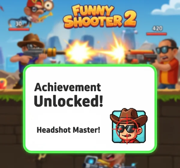 Funny Shooter 2 in-game achievement unlocked notificatie.