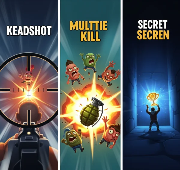Split-screen showing in-game challenges to unlock achievements.