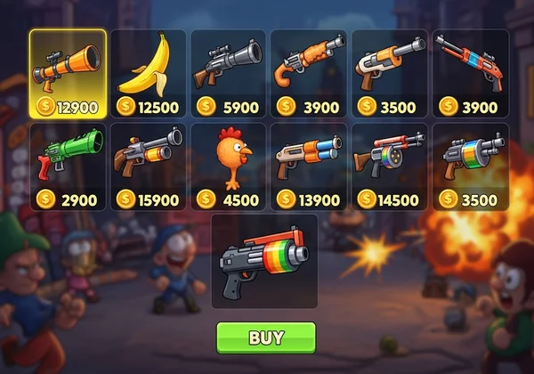 Giao diện cửa hàng trong game hiển thị vũ khí Funny Shooter 2