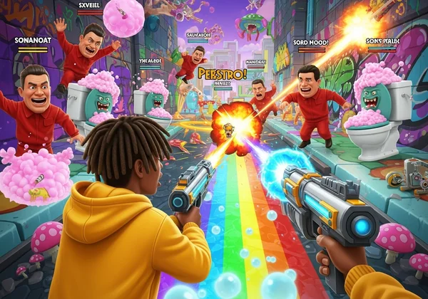 Бой в середине игры Funny Shooter 2 с различными врагами