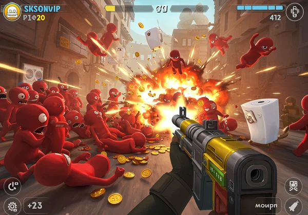 Игрок использует ПП для уничтожения множества врагов в Funny Shooter 2