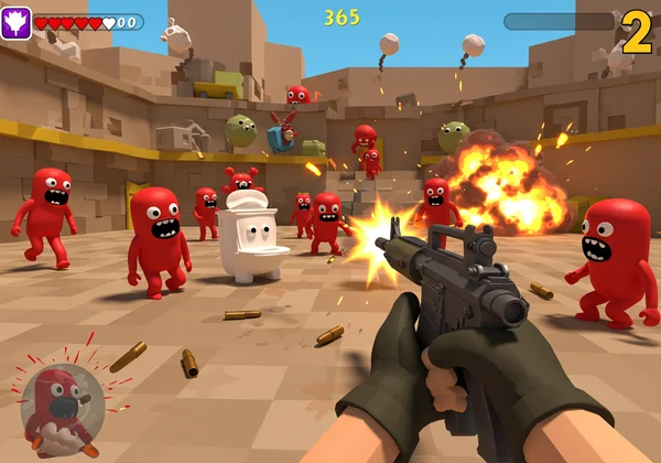 Персонаж Funny Shooter 2 сражается с красными врагами в действии