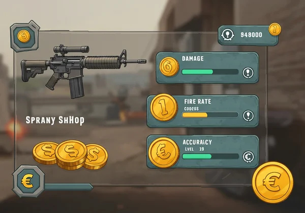 Интерфейс улучшений оружия Funny Shooter 2 со статистикой