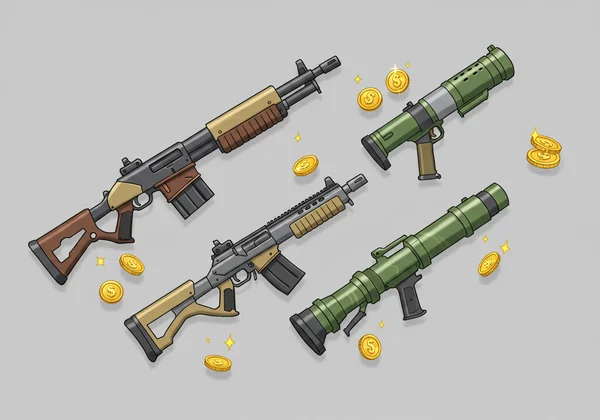 Различное оружие Funny Shooter 2, такое как ПП, дробовик, РПГ