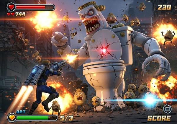 Эпическая битва с гигантским Скибиди Туалетом в Funny Shooter 2.