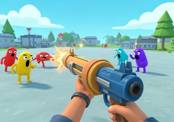 Nhân vật người chơi dễ dàng bắn hạ những kẻ thù ngộ nghĩnh trong Funny Shooter 2