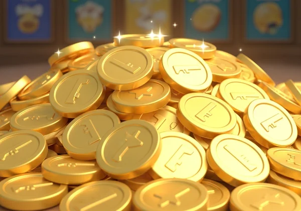 Pile of shiny gold coins for in-game purchases